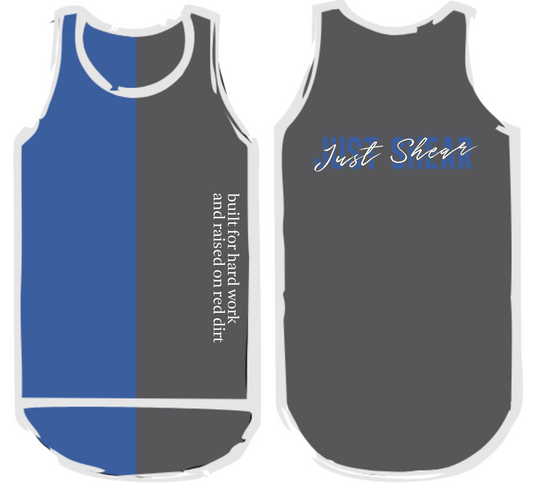 Raised on Red Dirt | Royal & Smoke Grey - White Trim | Shearing Singlet