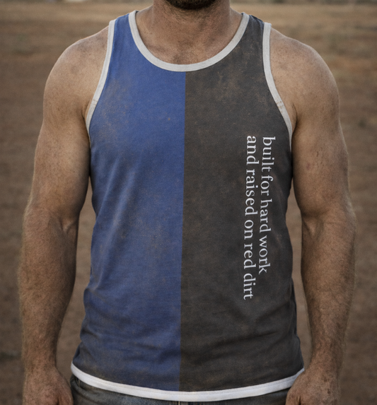 Raised on Red Dirt | Royal & Smoke Grey - White Trim | Shearing Singlet