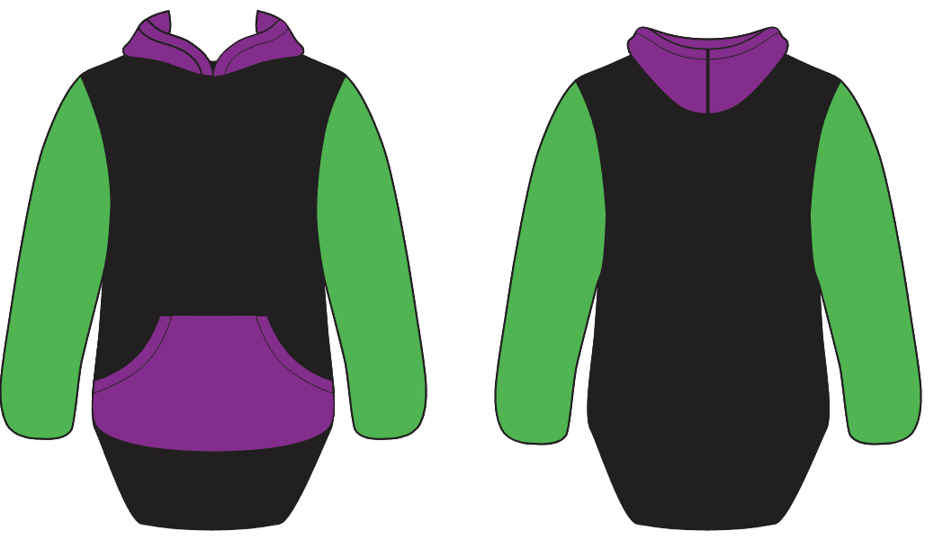Black Green Purple No Zip Long Tail Hoody