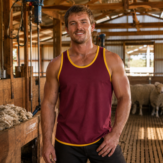 Maroon with Gold Trim Shearing Singlet
