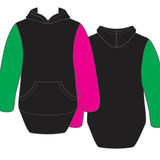 Black with Pink & Green Sleeve | No Zip Long Tail Hoody