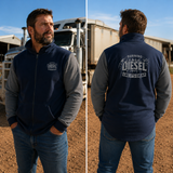 JS | Burning Diesel Navy & Smoke Grey | Full Zip Long Tail Collared Jumper