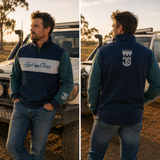 JS | Petrol & Navy "Cobram" | Half Zip Long Tail Collared Jumper
