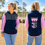 JS | Pastel Pink, Navy & Smoke Grey "Hamilton" | Half Zip Long Tail Hoody