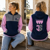 JS | Pastel Pink, Navy & Smoke Grey "Hamilton" | Half Zip Long Tail Hoody