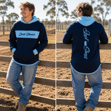 JS | "Kimba" Sky Blue & Navy | No Zip Long Tail Hoody