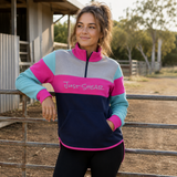 JS - Aqua, Hot Pink, Grey & Navy | Collared Long Tail Jumper