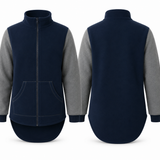 PRE-ORDER Smoke Grey & Navy | Full Zip Collared Long Tail Jumper