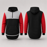 Red, Grey & Black | Half Zip Long Tail Hoody