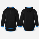 Black - Royal Blue Trim | Half Zip Long Tail Hoody