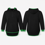 Black - Green Trim | Half Zip Long Tail Hoody
