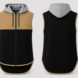 Sandy Taupe, Black & Light Grey Vest | Full Zip Long Tail Hoody