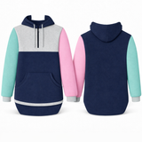 Navy, Light Pink & Teal | Half Zip Long Tail Hoody