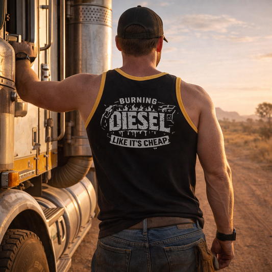 Burning Diesel, Black - Gold Trim | Shearing Singlet