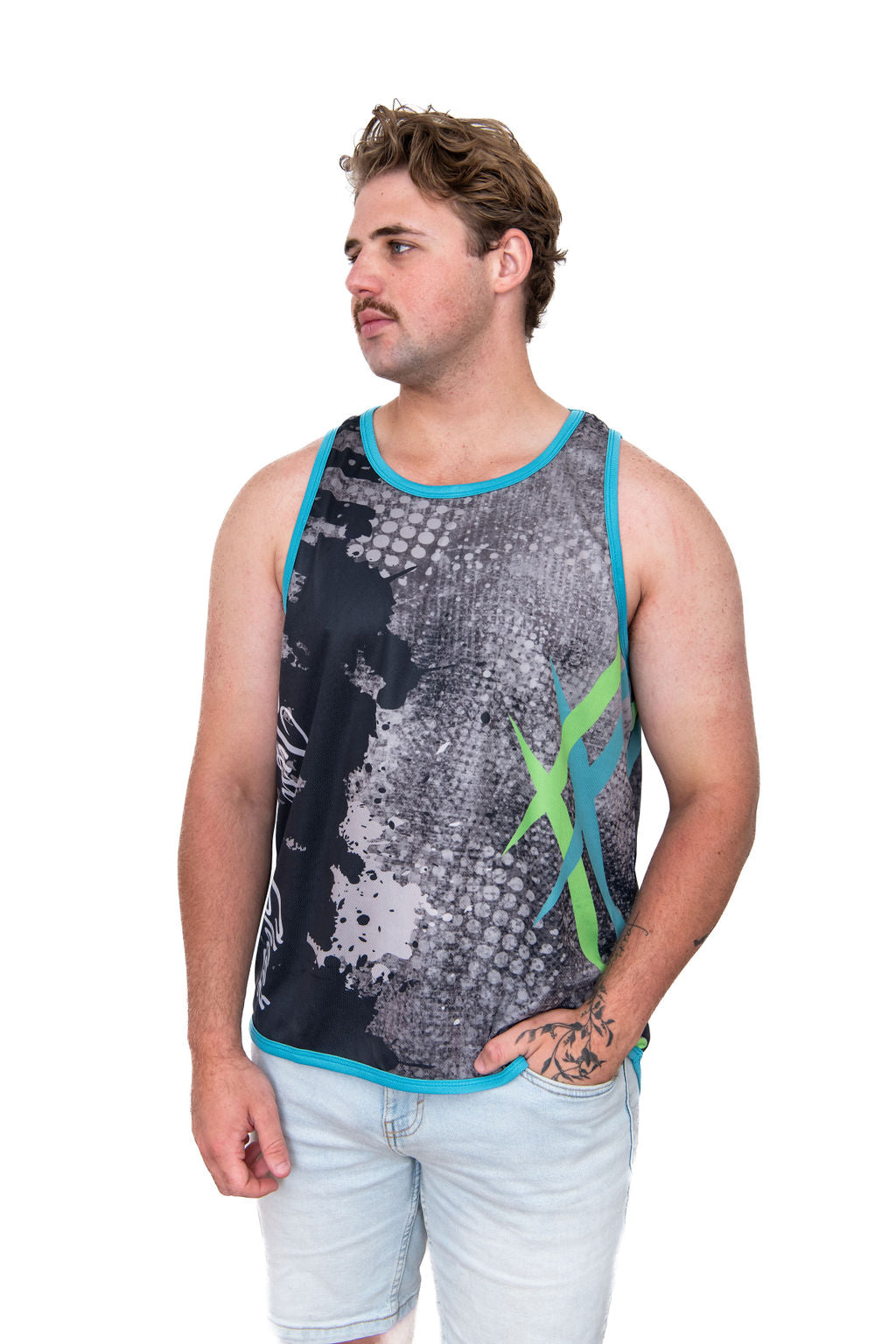 To The Point - Green & Blue | Just Shear Sports Performance Singlet