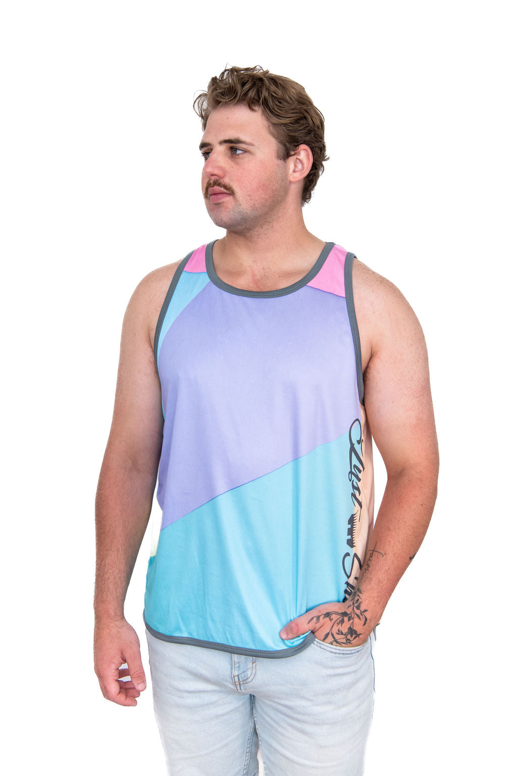 Pastel Geo - Smoke Trim | Just Shear Sports Performance Singlet