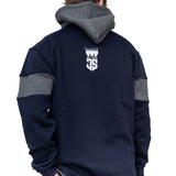 JS | Crookwell Navy & Grey - Embroidered Logo | No Zip Long Tail Hoody