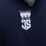 JS | Crookwell Navy & Grey - Embroidered Logo | No Zip Long Tail Hoody