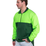 Flouro Lime & Bottle Green | Half Zip Long Tail Collared Jumper