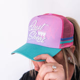 JS | Pastel Blossom High Pony Tail | Embroidered Trucker Cap