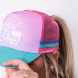 JS | Pastel Blossom High Pony Tail | Embroidered Trucker Cap