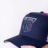 JS | Navy, Pink & Teal High Pony Tail | Embroidered Trucker Cap