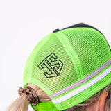 JS | Neon Green Stencil | Embroidered Trucker Cap