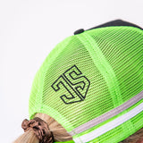 JS | Neon Green Stencil | Embroidered Trucker Cap