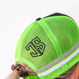 JS | Neon Green Stencil | Embroidered Trucker Cap