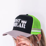 JS | Neon Green Stencil | Embroidered Trucker Cap