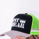 JS | Neon Green Stencil | Embroidered Trucker Cap