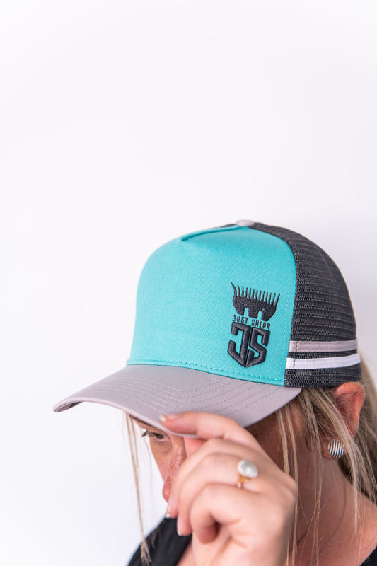 JS | Sage Green & Charcoal | Embroidered Trucker Cap