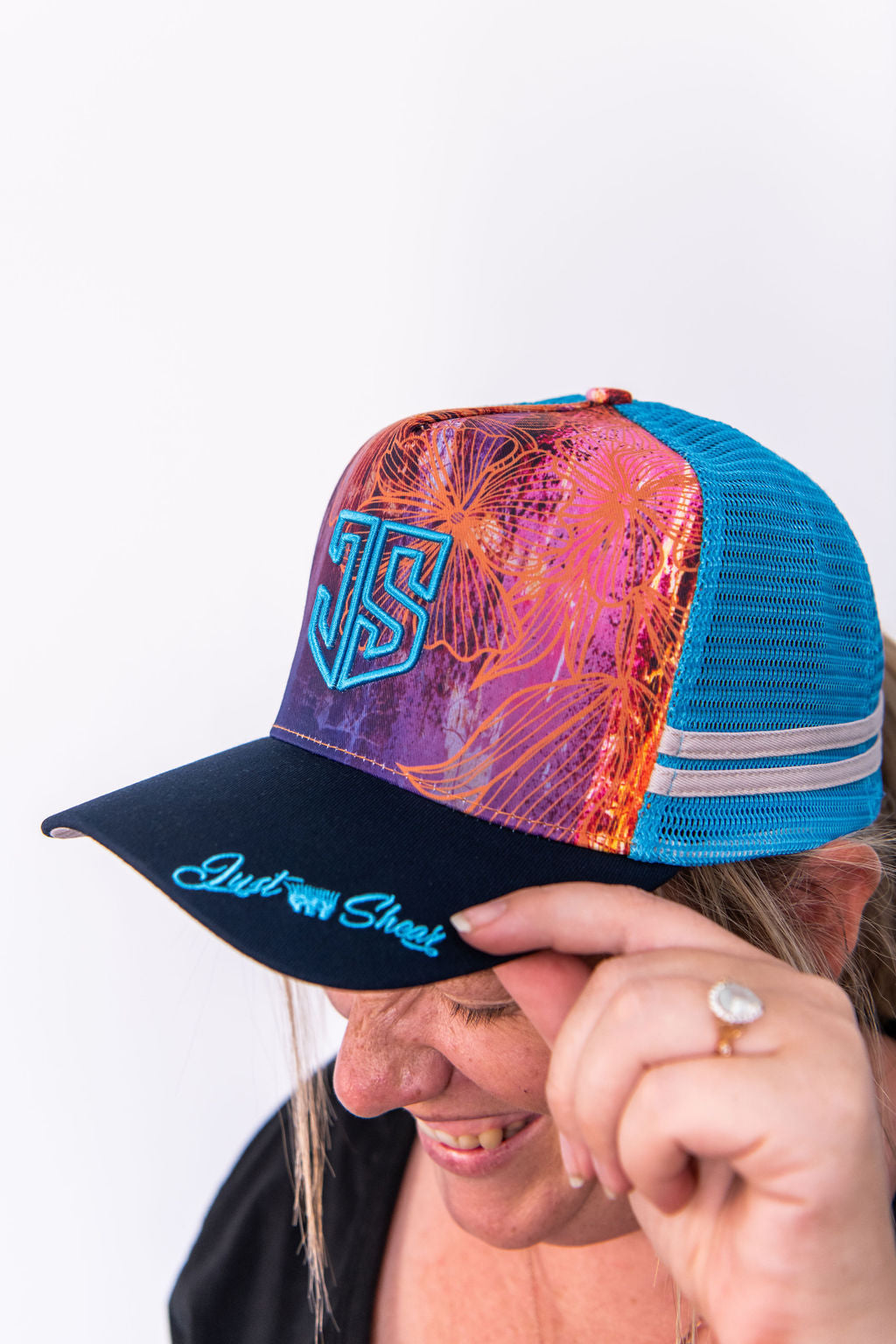Rust Cap JS | Navy & Rust | Embroidered Trucker Cap – Just Shear