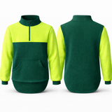 Flouro Lime & Bottle Green | Half Zip Long Tail Collared Jumper
