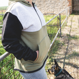 Olive Green, Light Grey & Black | Half Zip Long Tail Hoody