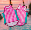 Pink Gingham & Teal Racer Back | Just Shear Sports Performance Singlet