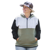 Olive Green, Light Grey & Black | Half Zip Long Tail Hoody