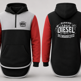 Burning Diesel - Red, Grey & Black | Half Zip Long Tail Hoody
