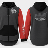 JS Pinstripe Logo - Red, Charcoal & Black | Full Zip Long Tail Hoody