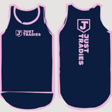 Just Tradies - Navy with Pink Trim Tradie Singlet