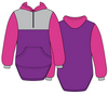 Purple, Hot Pink & Light Grey | Half Zip Long Tail Hoody