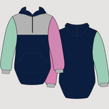 Navy, Pink & Mint | Half Zip Long Tail Hoody