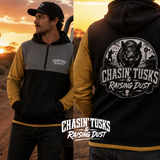 Chasin Tusks & Raising Dust - Gold, Smoke & Black | Half Zip Tradie Tail Hoody