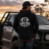 Chasin Tusks & Raising Dust - Black - Red Trim | Half Zip Long Tail Hoody