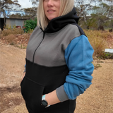 Slate Blue, Black & Smoke Grey | Half Zip Long Tail Hoody