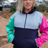 Navy, Pink & Mint | Half Zip Long Tail Hoody