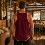 Bank Of Dad - Maroon with Gold Trim Shearing Singlet