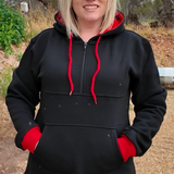 Black - Red Trim | Half Zip Long Tail Hoody