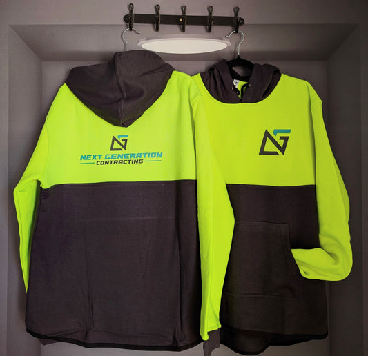 Hi Vis Lime & Gunmetal Grey | No Zip Hoody | Just Tradies