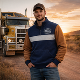 Burning Diesel - Rust, Light Grey & Navy | Collared Long Tail Jumper